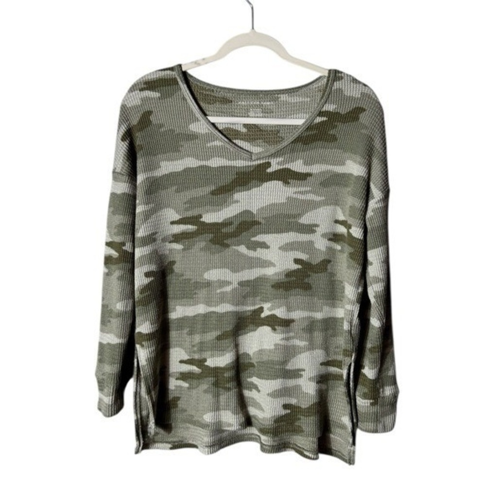 American Eagle Womens Thermal Camo Top Size XS Oversized Grunge‎ Long Sleeve